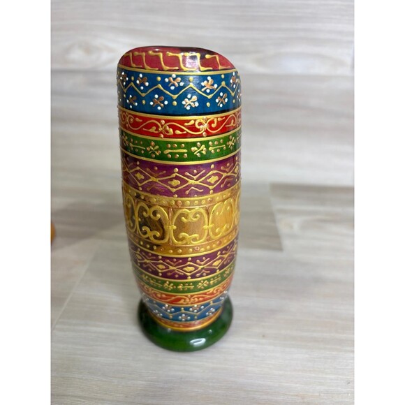 Handmade North Africa Olive Wood 4 Shot Mugs Hand Crafted Glass Mugs Colorful - Picture 5 of 12